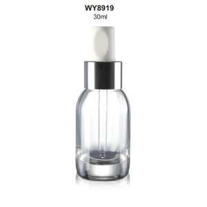cosmetic lotion pump bottle white clear round glass dropper bottle 50ml 