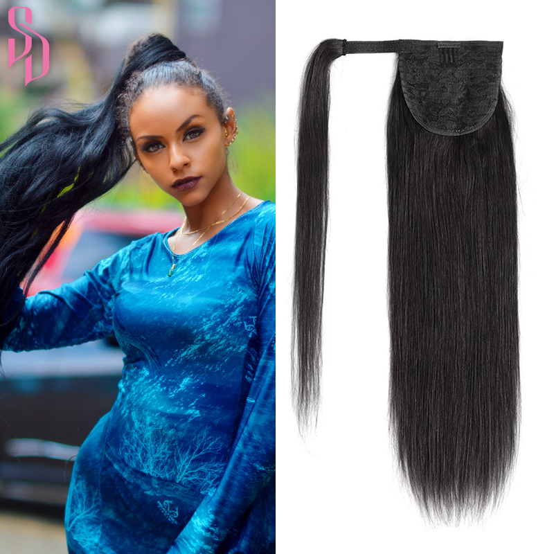 10 inch to 28 inch  Human Hair Ponytails Remy Brazilian Straight Natural Hair Wrap Around Ponytail