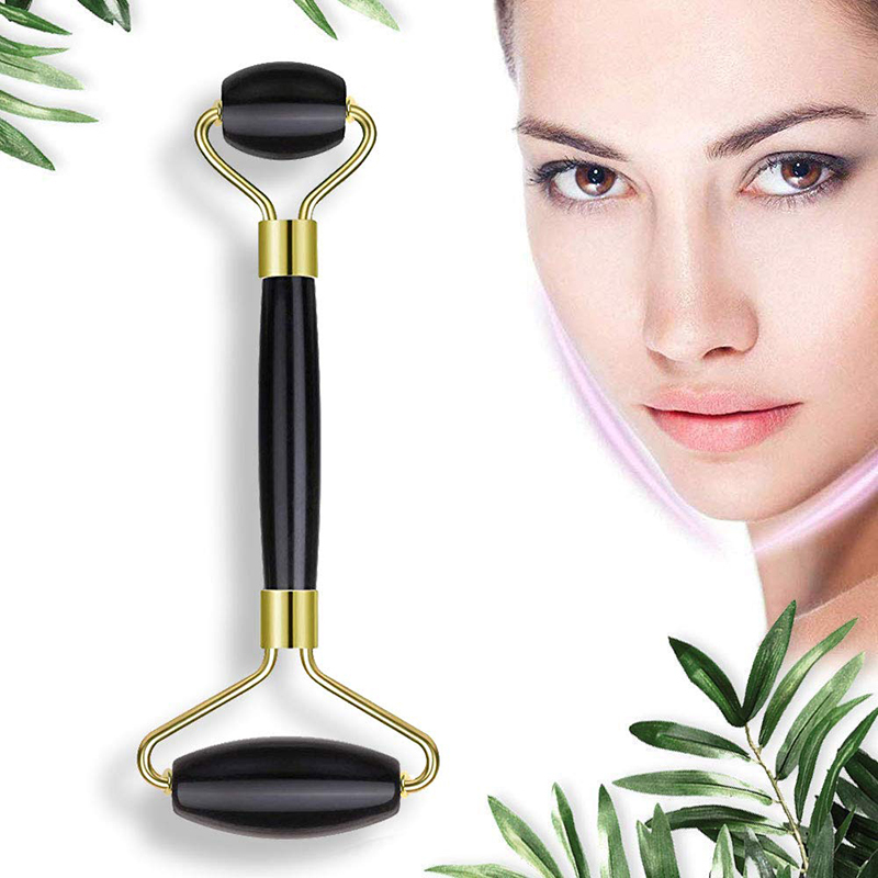 Obsidian Jade Roller for Face Portable Double Headed Stone Facial Roller Massager Face Slimming Lift Massage 100% Natural Stone 