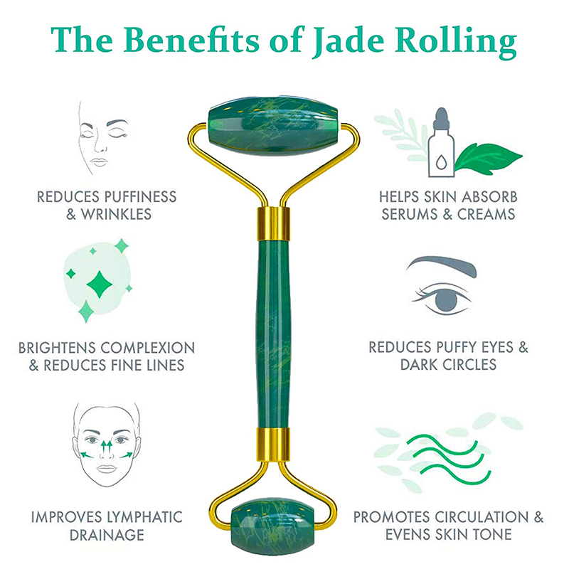 Jade Roller for Face Portable Double Headed Stone Facial Roller Massager Face Slimming Lift Massage，Double Head Design, 100% Natural Stone