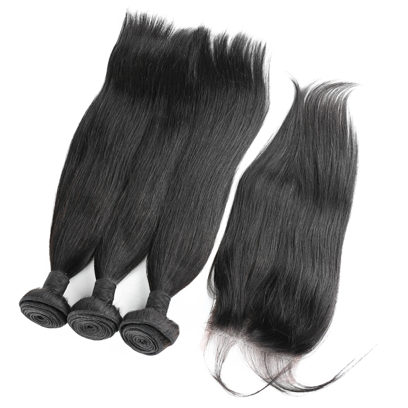 18" Straight Natural colour 100% human hair extensions hair bundles and 4x4 closure