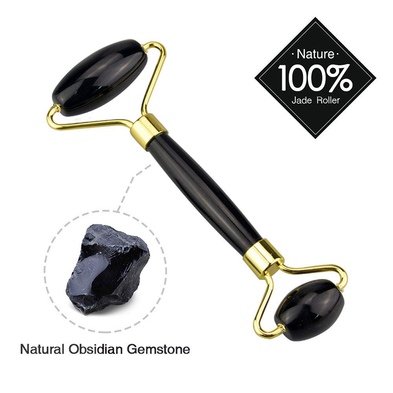 Obsidian Jade Roller for Face Portable Double Headed Stone Facial Roller Massager Face Slimming Lift Massage 100% Natural Stone 