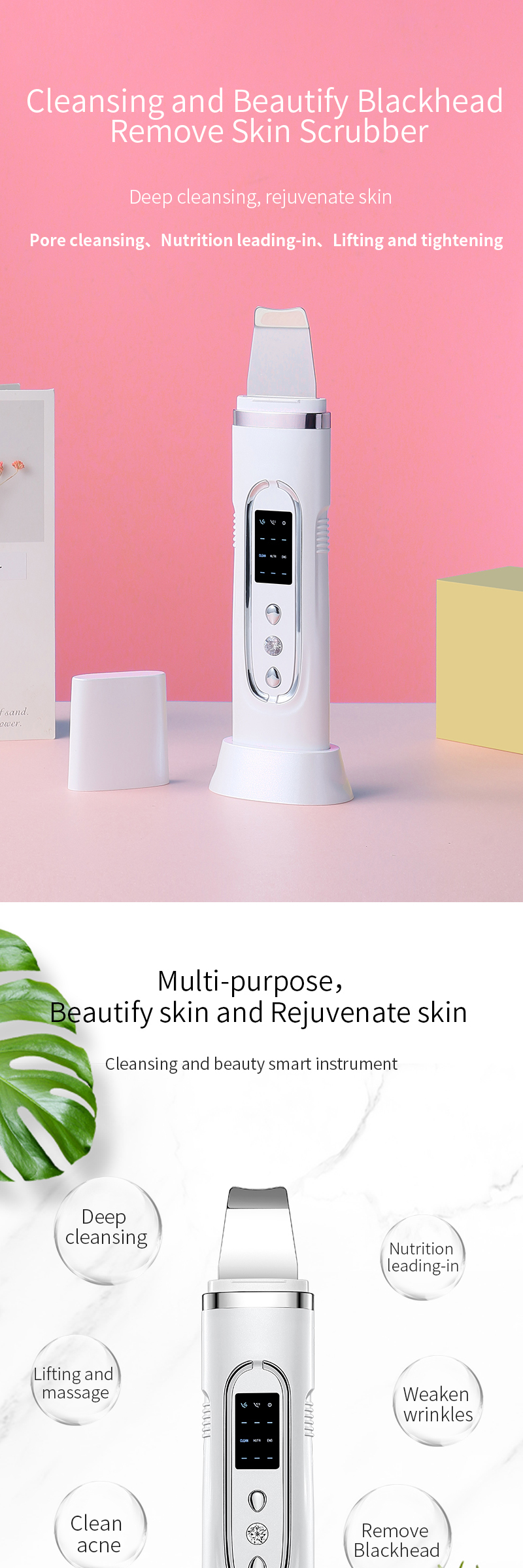 2020 Skin Tightening Feature Ultrasonic Skin Care Device Skin Scrubber Ultrasonic Peeling with stand and screen
