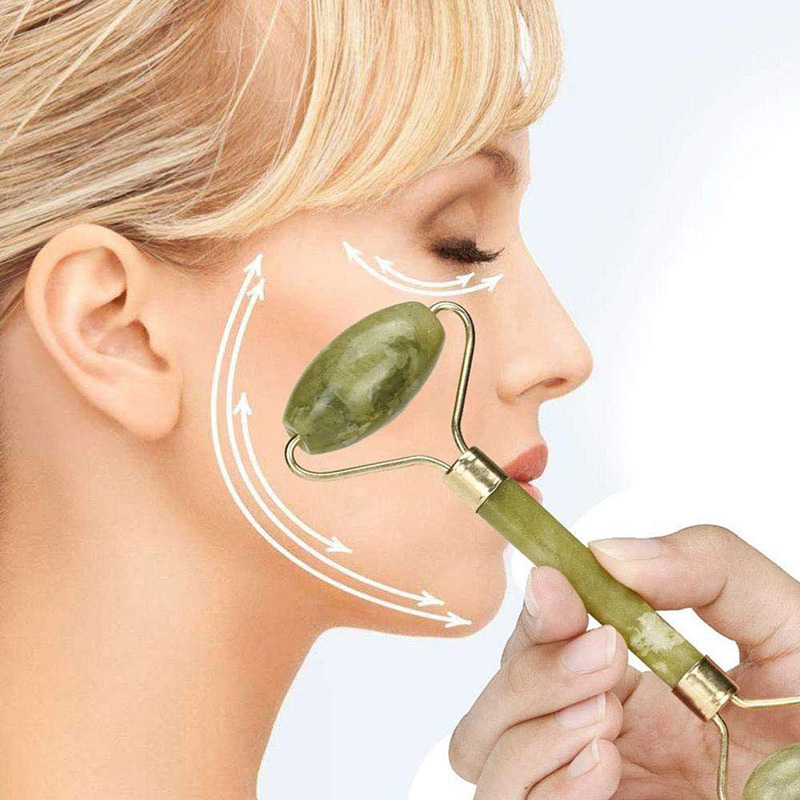 Green JadeRoller for Face Portable Double Headed Stone Facial Roller Massager Face Slimming Lift Massage，Double Head Design Green Jade  Quartz Green Jade, 100% Natural Stone