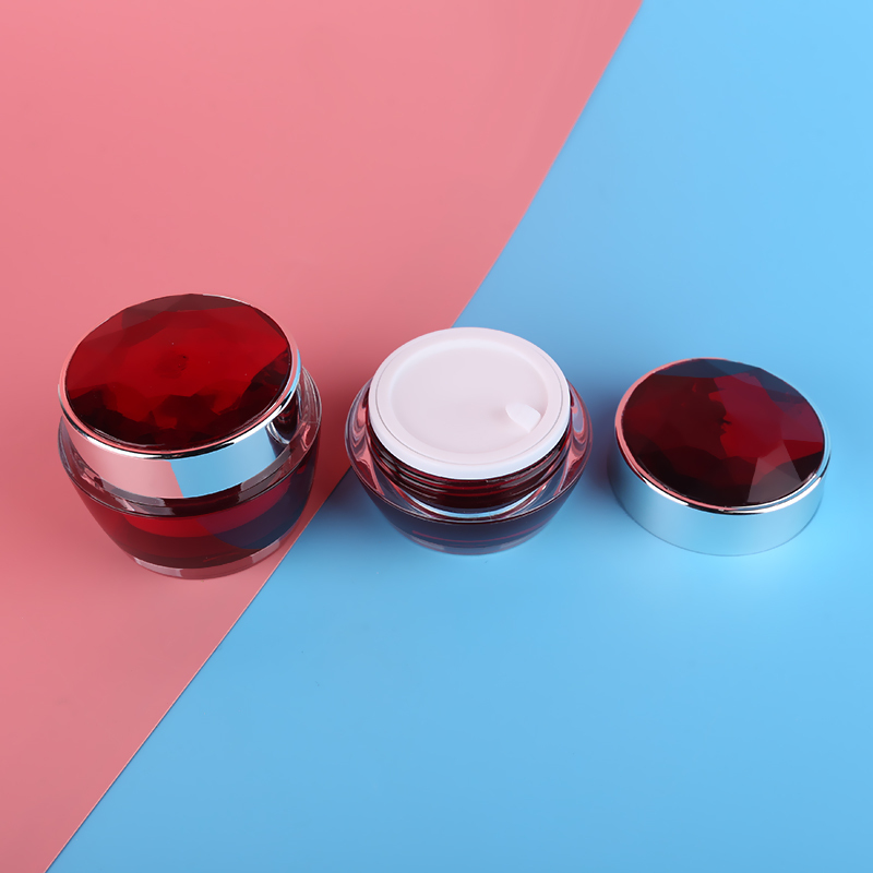 Luxury diamond cap red acrylic cosmetic lotion bottle 