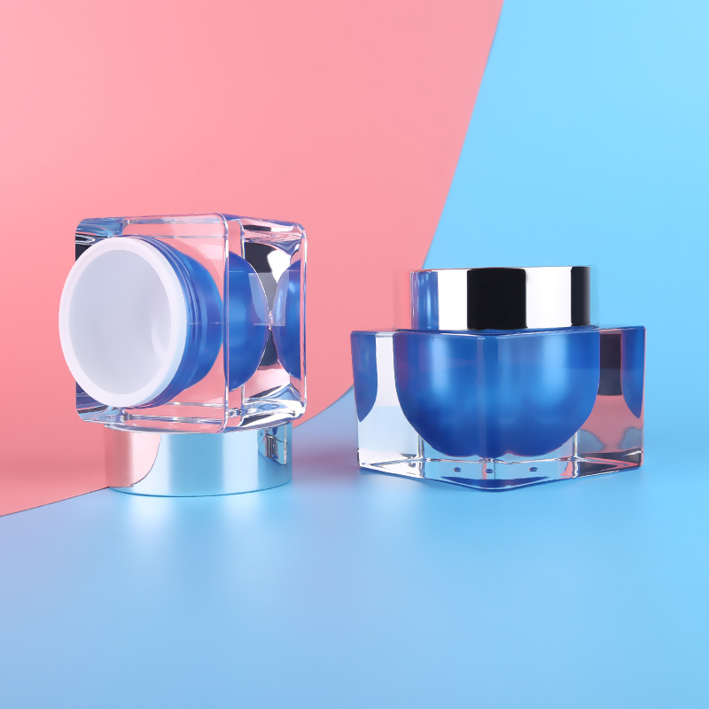 Luxury blue square acrylic cosmetic lotion bottle and jar
