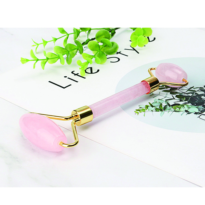 Pink Jade Roller for Face Portable Double Headed Stone Facial Roller Massager Face Slimming Lift Massage，Double Head Design, 100% Natural Stone