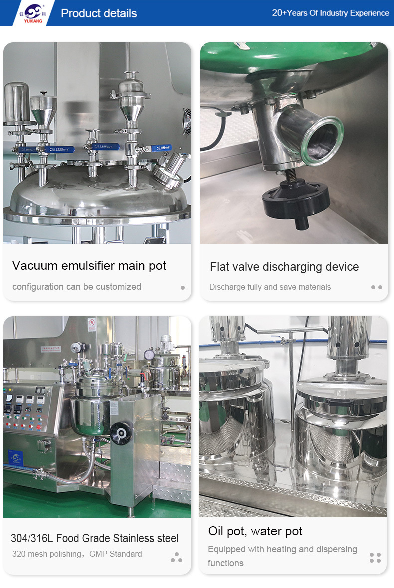 Yuxiang 100L Face Cream Making Machine High Speed Vacuum Emulsifying Mixer 