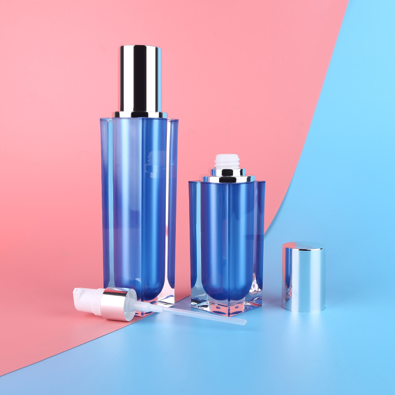 Luxury blue square acrylic cosmetic lotion bottle and jar