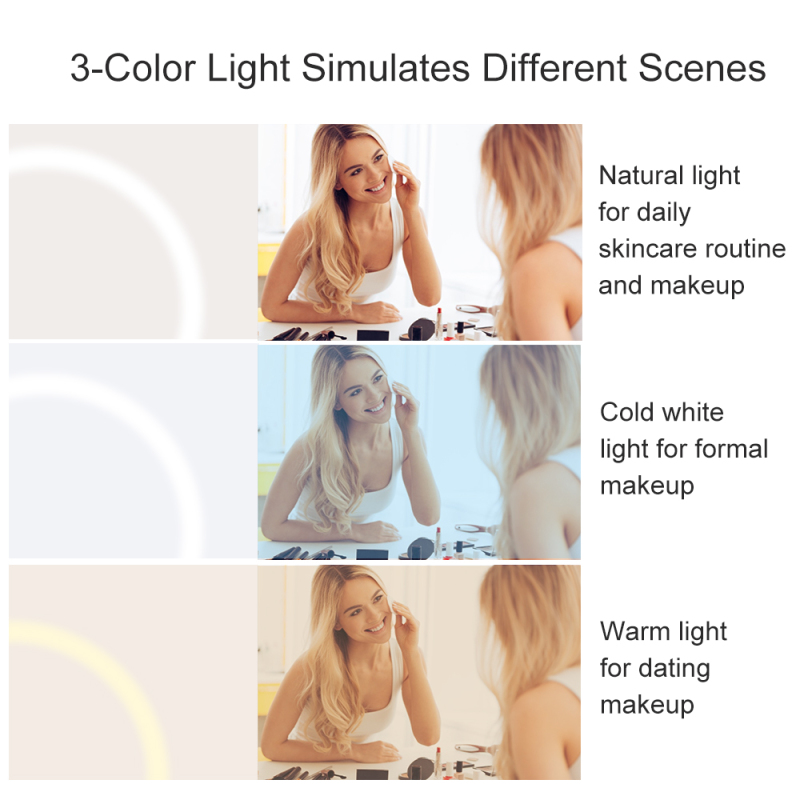 TOUCHBeauty tri-fold mirror multi-magnification LED mirror three color lights LED makeup mirror portable mirror