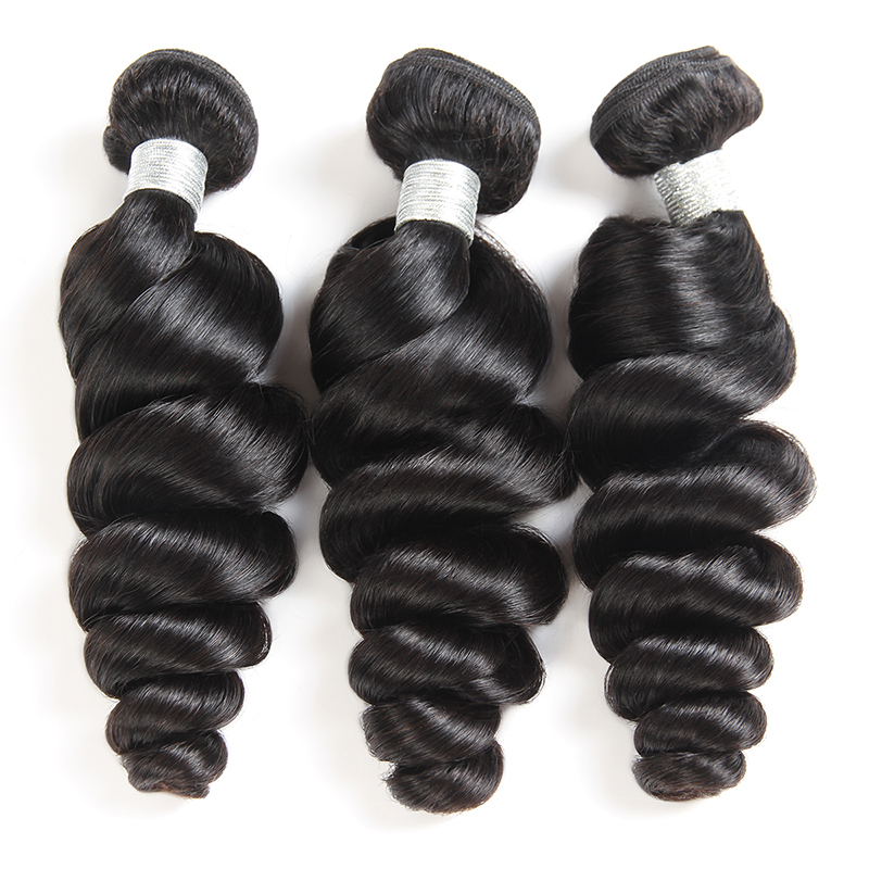 Brazilian Loose Wave Bundles With Closure 100% Remy Hair 3 Bundles With 4*4 Lace Closure Free Part  Vast