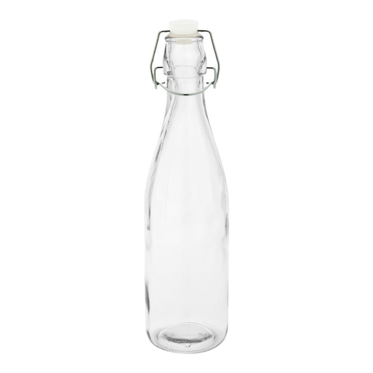 clear round shape beverage glass swing top bottle