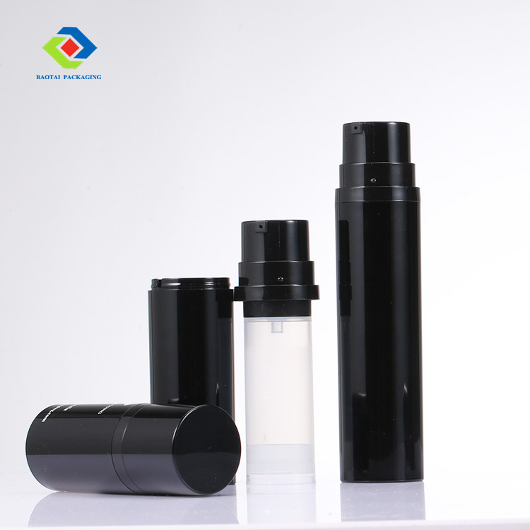Black double airless bottles PET plastic cosmetic jars 
