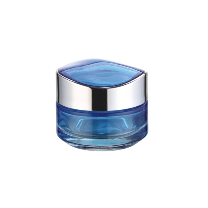 50ml round blue personal care cream glass jar with aluminum cap 