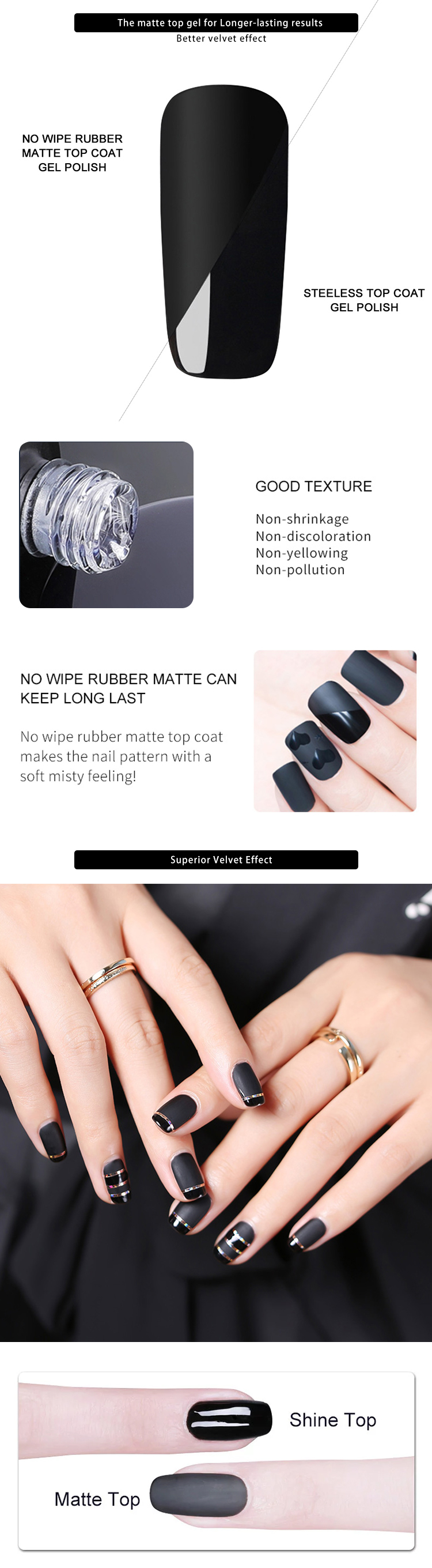 Hot sale uv velvet gel nail polish matte top coat for nails 