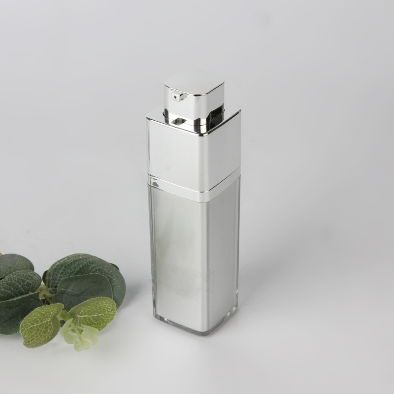 30ml silver acrylic cosmetic skin care airless bottle in stock PET plastic cosmetic jars 