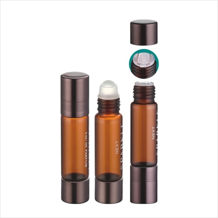sample cosmetic 6ml amber glass double ends bottle with stopper and roller ball for perfume or essential oils 