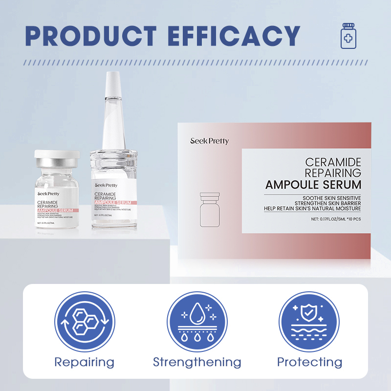 Skin Care Organic Collagen Aging Ceramide Repairing Squalane Vitamin C Face Ampoule Serum
