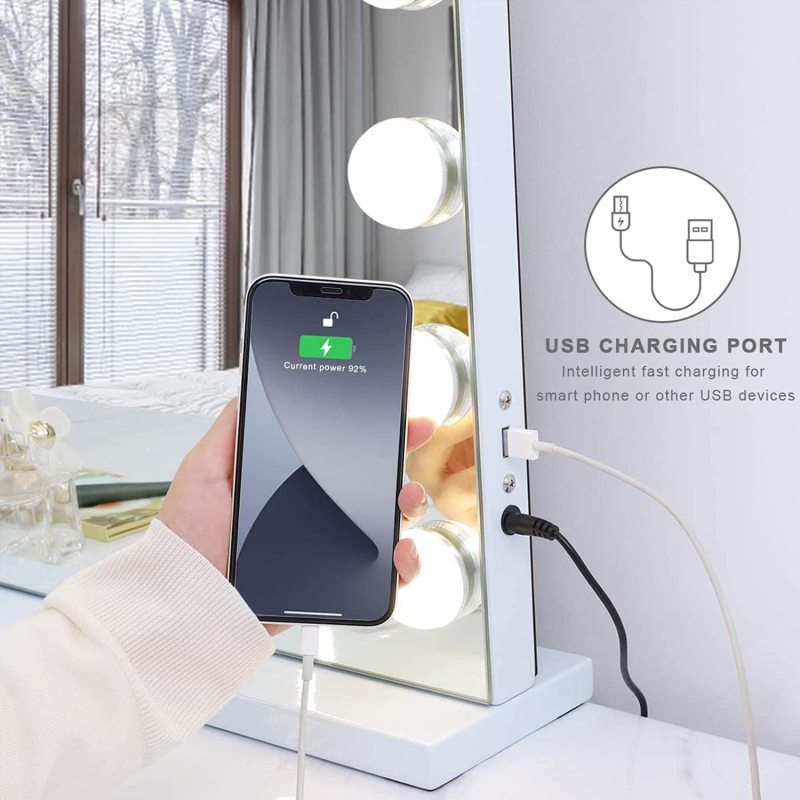 Vanity Mirror with Lights,Large Hollywood Lighted Makeup Mirror with 15 Dimmable LED Bulbs,3 Color Modes,Touch Control,10X Magnification for Bedroom,Tabletop or Wall-Mounted