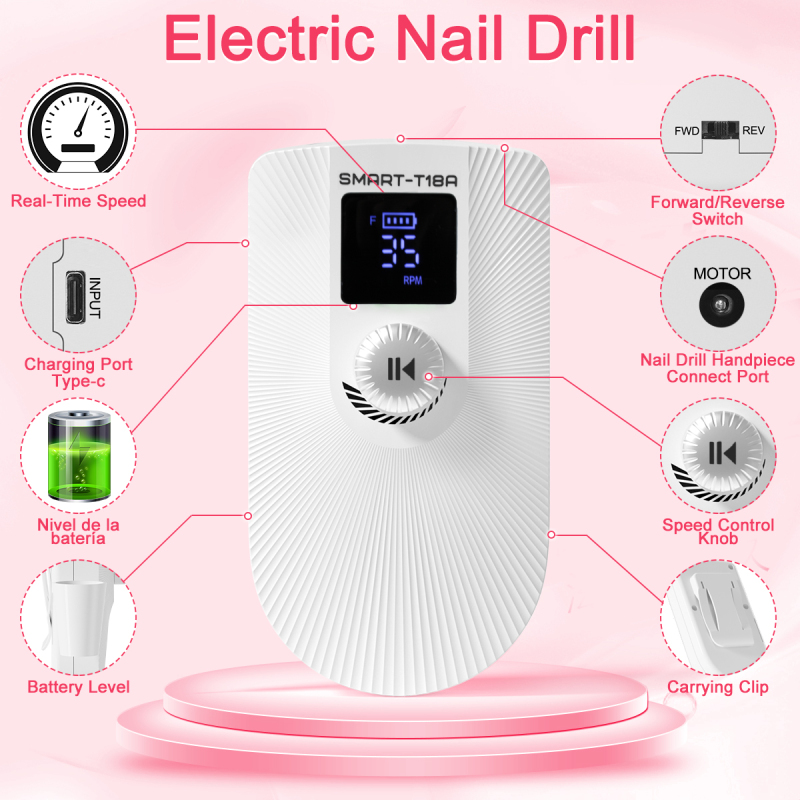High-Power brushless 35000rpm Nail Drill Manicure Pedicure Electric Nail File Portable Nail Art Drill Kit for Salon