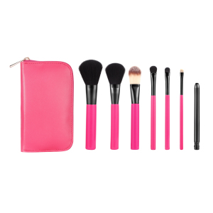 7PCS Rose Color Handle Makeup Brush Set with Zipper Bag
