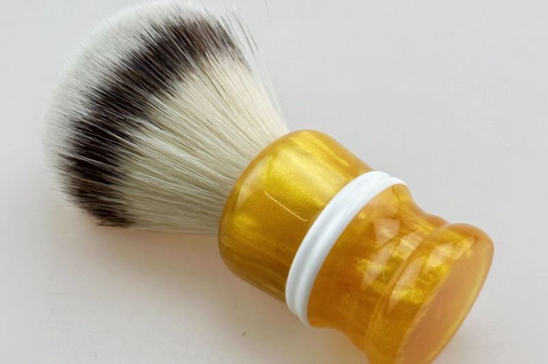 FS-24MM G4 Faux Silvertip Synthetic Fiber Shaving Brush Faux Wax with White Circle Handle