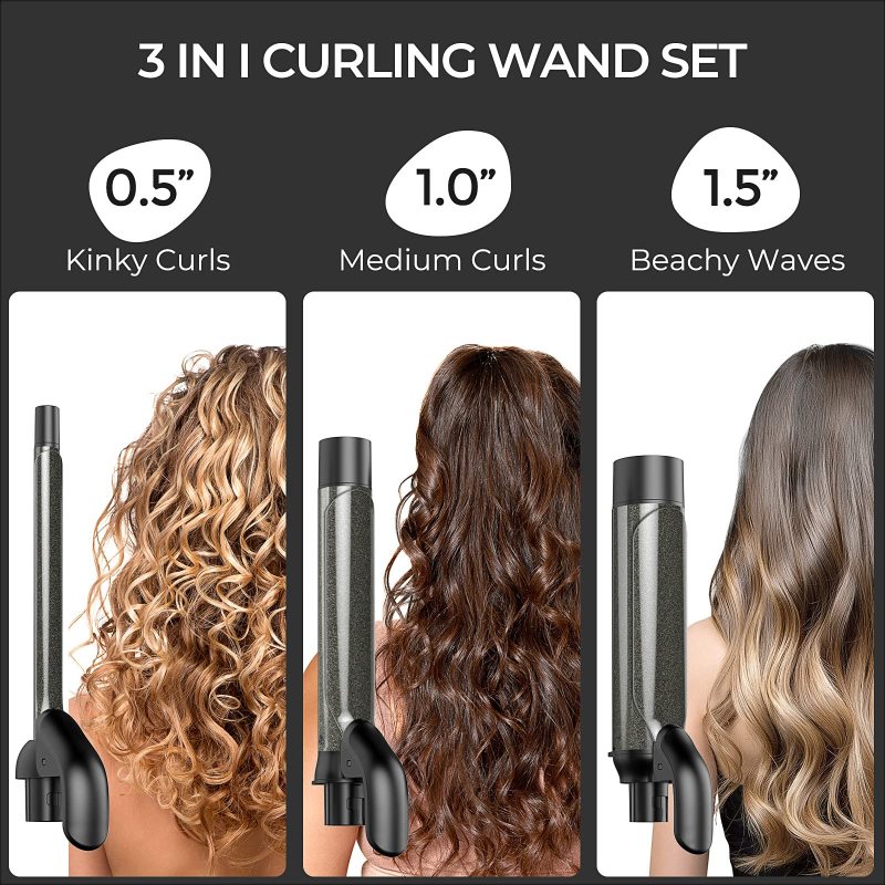 TYMO Interchangeable Curling Iron Set, Instant Heat Up Curling Wand with 3 Barrels (0.5’’ to 1.5’’), 5 Temp Settings with Intelligent Temp Control, Dual Voltage Hair Curler for All Hair Types