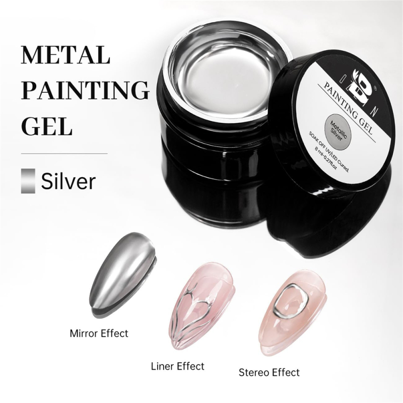 High Density Metal Silver Color Mirror Chrome Metallic Painting Gel Nail Polish