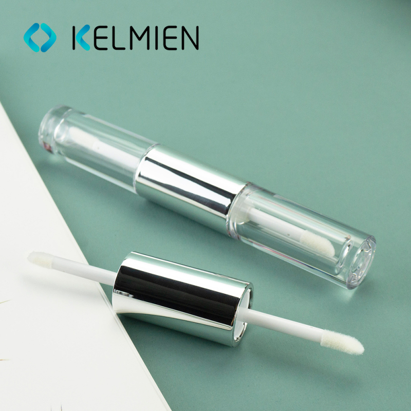 Double-end lip gloss tube container transparent plastic liquid lipstick tube and Injection bottle with brush cosmetic packaging