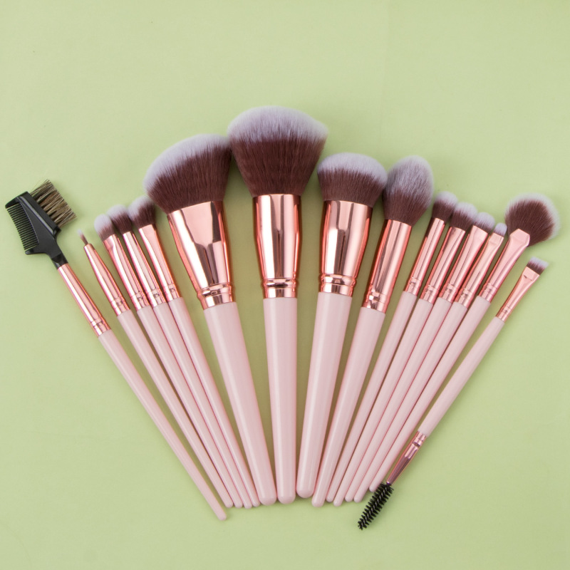 Customized 15 pcs Rose gold Vegan Synthetic makeup face brush kits 