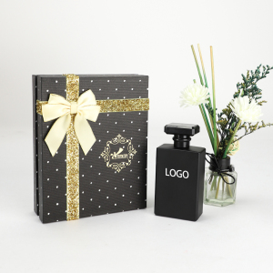 Wholesale custom high end luxury empty 10ml 20ml 30 ml 50ml 100ml black glass oil spray perfume bottle with glass bottle paper gift box set packaging