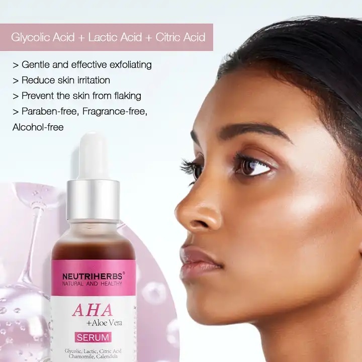 Private Label 30ml Repair Facial Skin Aloe Vera Moisturizing Pore Tightening Removal Aged Wrinkle Exfoliate 8% AHA Serum For Face