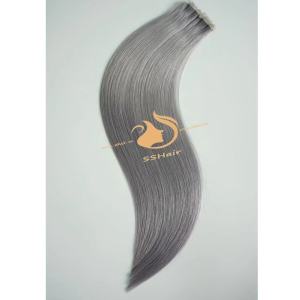 SSHair // Tape in Hair Extensions // Virgin Human Hair // Light Gray // Straight