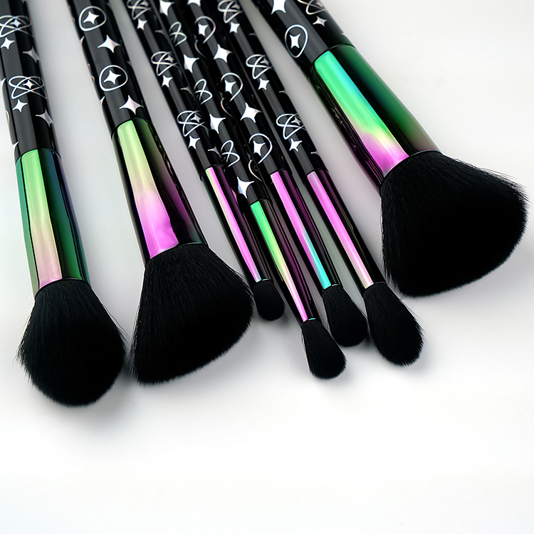 7pcs plastic handle heat transfer hotel electroplating fashion colorful makeup brush set