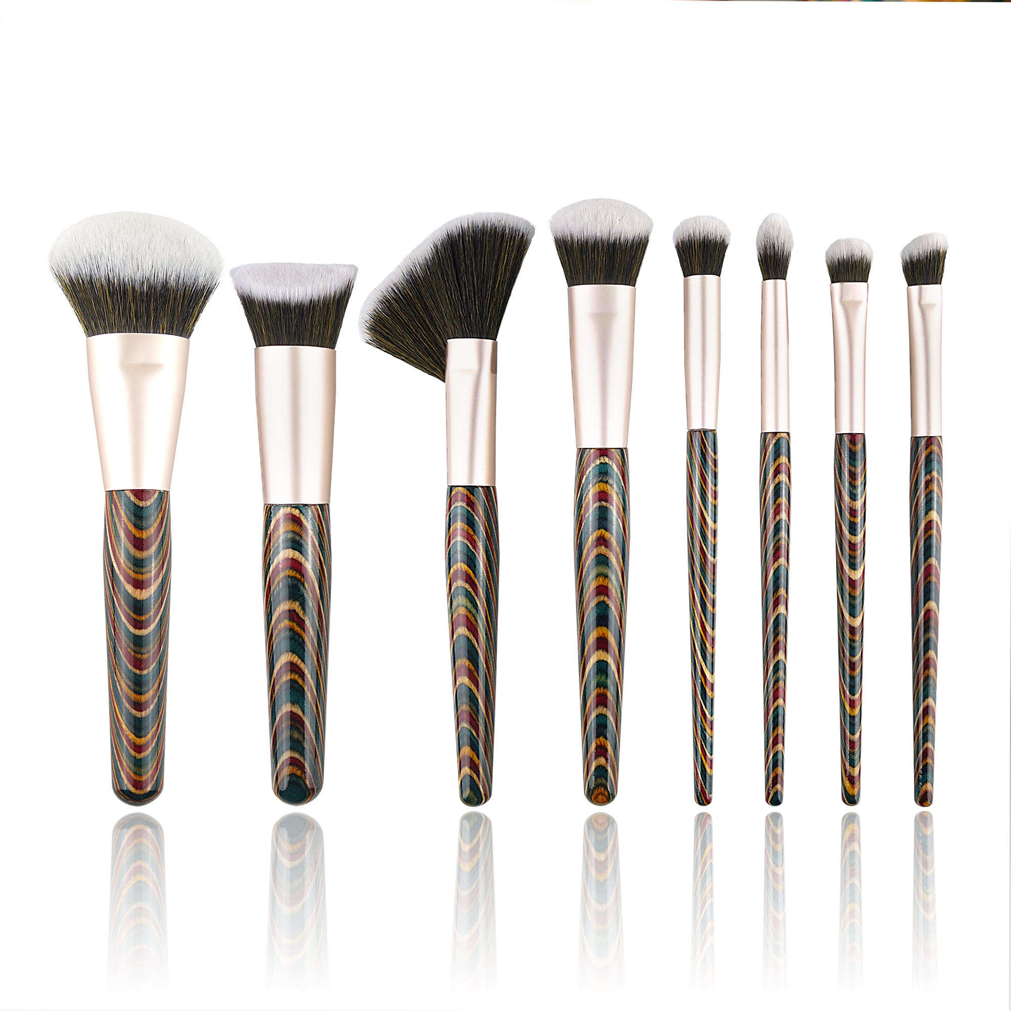 8 pcs wooden handle beauty black makeup brush set