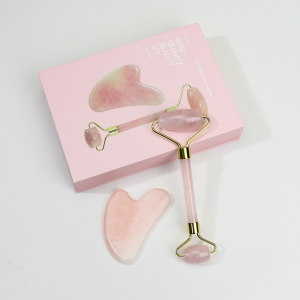 Rose Quartz Jade Roller with Eye Massager and Gua Sha Set For Facial Body Tools
