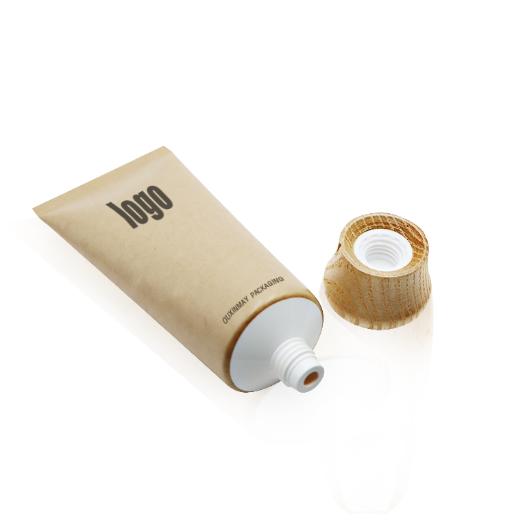 Kraft Packaging Paper Tubes Customized Logo Cosmetic Tube 100ml with Wooden screw cap