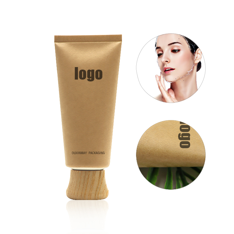Kraft Packaging Paper Tubes Customized Logo Cosmetic Tube 100ml with Wooden screw cap