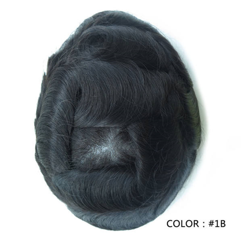 Durable Knotted Skin PU 12-14mm Male Wig Human Hair Toupee Hair Replacement Prosthesis Cheap Men Toupee Human Hair