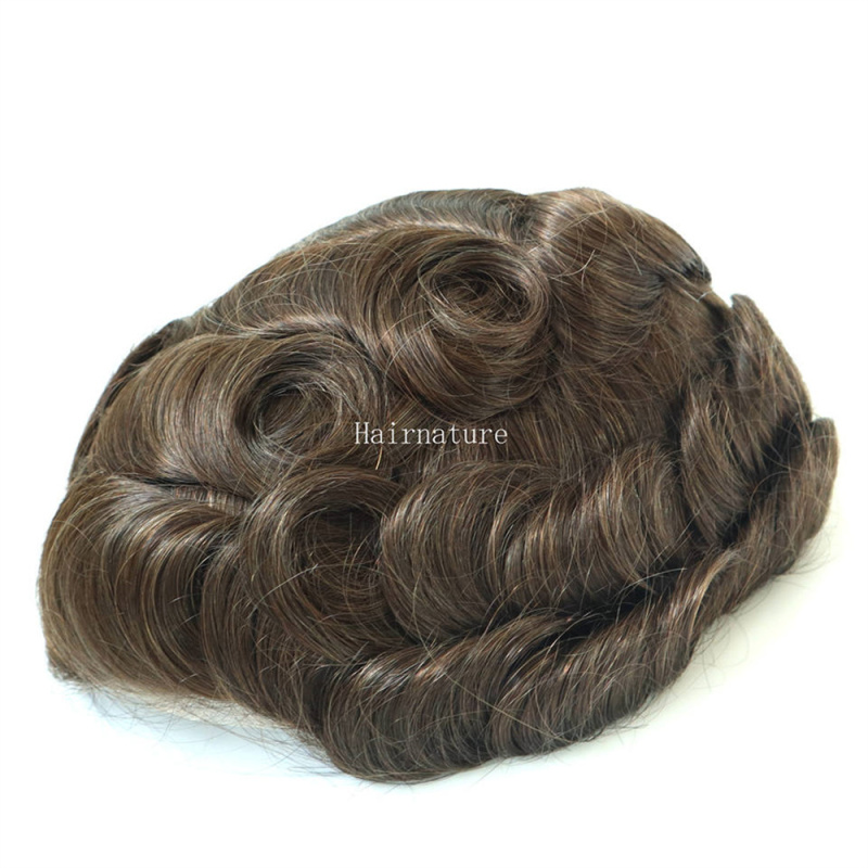 Q6 Hair Replacement Men Toupee Natural Hairline Lace and PU Indian Human Hair Men Wig Multi-size Hair Prosthesis