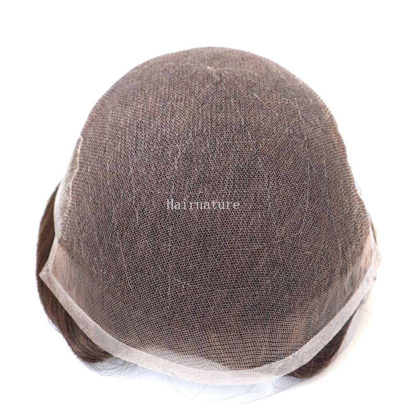 Q6 Hair Replacement Men Toupee Natural Hairline Lace and PU Indian Human Hair Men Wig Multi-size Hair Prosthesis