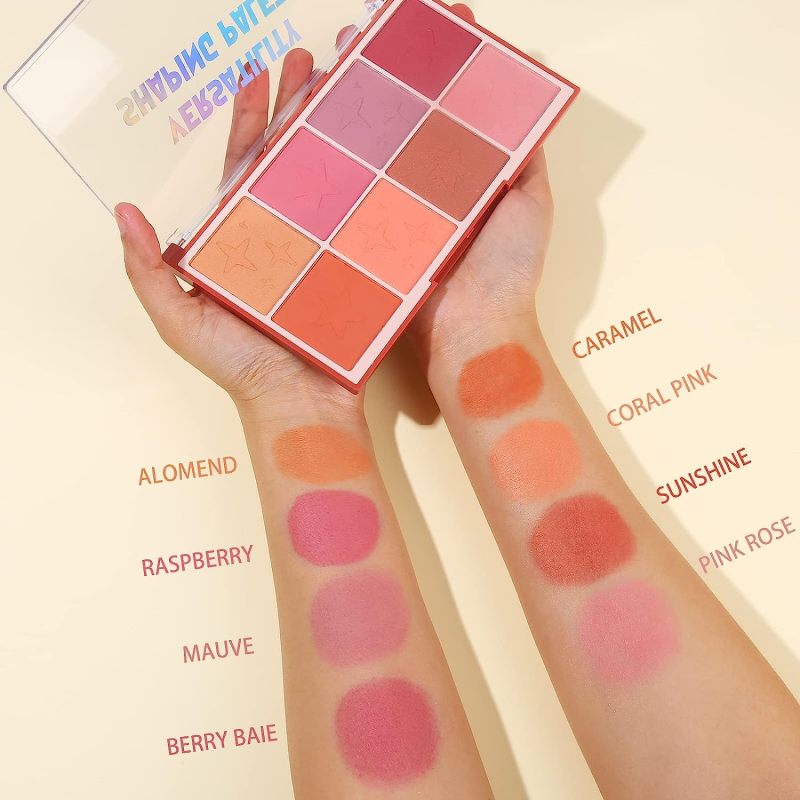  UCANBE 8 Colors Face Blush Palette - Velvety Matte Illuminated Shimmer Blendable Blush Powder Palatte