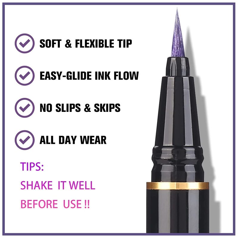 UCANBE 3PC Metallic Liquid Eyeliner Makeup Set, Blue Purple Silver Color Glitter Eye Liner Pen