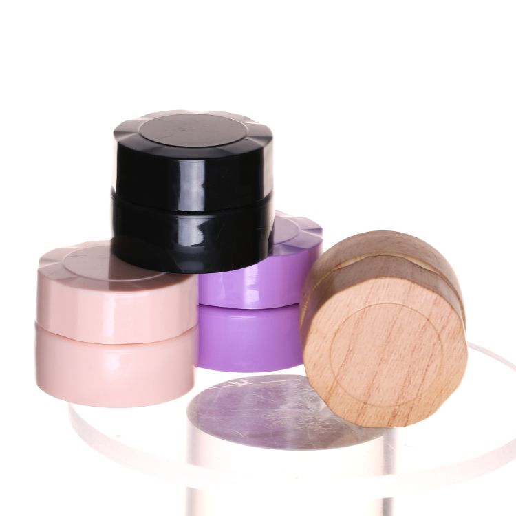  5g empty plastic purple bamboo cosmetic cream jar stock custom nail polish glue bottle for nail