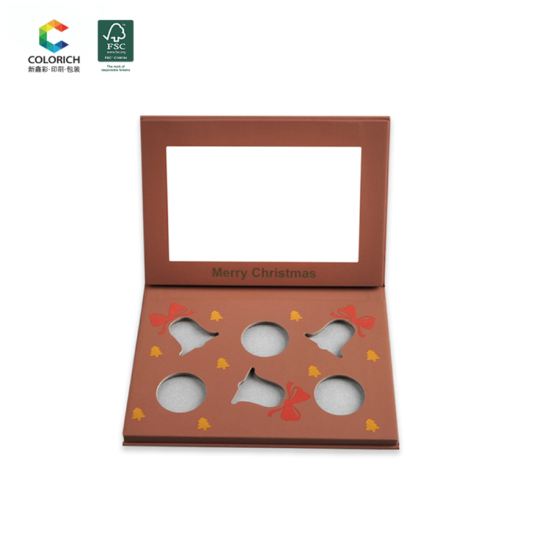 Wholesale christmas cosmetics paper packaging box OEM ODM makeup magnetic empty eyeshadow palette with mirror 