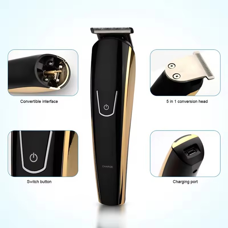 5 In 1 Men Professional Hair Trimmer Gold Color Electric Hair Trimmers With Bracket