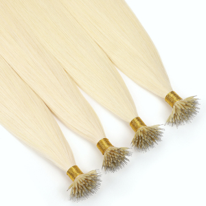 Flexible Light Platinum Blonde Nano Hair Extensions with Nano Ring Tip