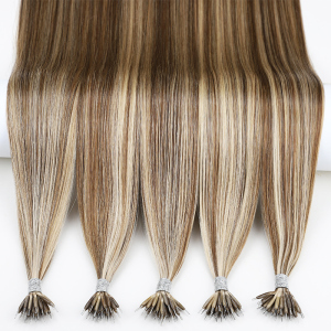 Charcoal Latte Piano Hightlight Straight Nano Ring Hair Extensions for Thickness