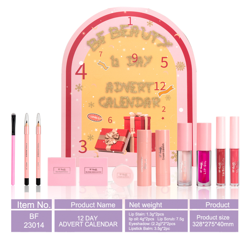 Eyebrow Pencil Eyeshadow Brush Lip Bold Matte Lipstick Balm 12 Day Advert Calendar Cosmetics Set