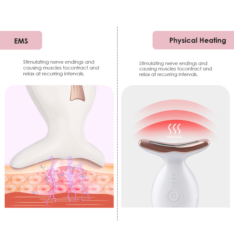 3 colors LED light therapy EMS face and neck lifting massager